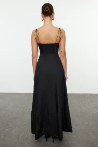 TRENDYOLMİLLA Black Waist Drape Detailed Sleeveless Weaving Maxi Dress - Image 5