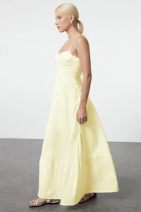 TRENDYOLMİLLA Light Yellow Waist Draped Detailed Sleeveless Weaving Maxi Dress - Image 2