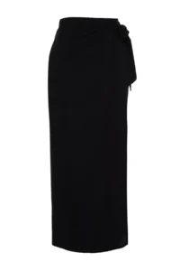 TRENDYOLMiLLA More Sustainable Black tied up Double breasted Maxi Size Weaving Skirt with Covering Viscose Fabric - Image 7
