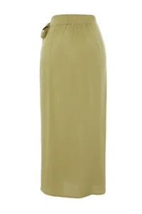 TRENDYOLMiLLA More Sustainable Oil Green tied up Double breasted Viscose Fabric Maxi Size Weaving Skirt - Image 9
