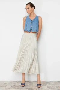 TRENDYOLMİLLA Stone pleated Maxi Flexible Knitting Skirt