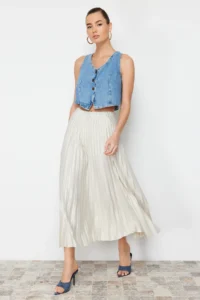 TRENDYOLMİLLA Stone pleated Maxi Flexible Knitting Skirt - Image 2