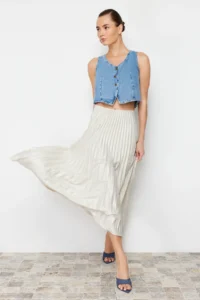 TRENDYOLMİLLA Stone pleated Maxi Flexible Knitting Skirt - Image 3