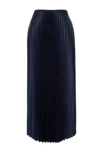 TRENDYOLMİLLA Navy Blue pleated Maxi Flexible Knitting Skirt - Image 8