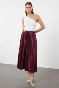 TRENDYOLMİLLA Plum pleated Maxi Skirt - Image 3