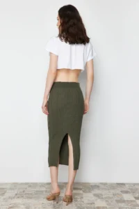 TRENDYOLMİLLA Khaki Midi Knitwear Premium Yarn/ Special Yarn Skirt - Image 12