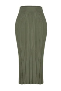 TRENDYOLMİLLA Khaki Midi Knitwear Premium Yarn/ Special Yarn Skirt - Image 13
