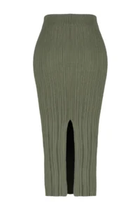 TRENDYOLMİLLA Khaki Midi Knitwear Premium Yarn/ Special Yarn Skirt - Image 14