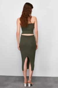 TRENDYOLMİLLA Khaki Midi Knitwear Premium Yarn/ Special Yarn Skirt - Image 6