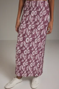 TRENDYOLMİLLA Dusty Rose Floral Printed Normal Elastic Waist Pilise Maxi Knitting Skirt - Image 3