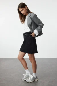 TRENDYOLMiLLA More Sustainable Black High Waist Mini denim Skirt - Image 2