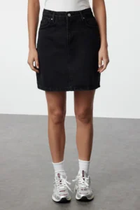 TRENDYOLMiLLA More Sustainable Black High Waist Mini denim Skirt - Image 3