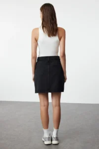 TRENDYOLMiLLA More Sustainable Black High Waist Mini denim Skirt - Image 5