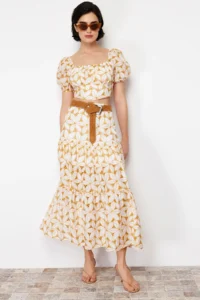 TRENDYOLMiLLA Beige embroidery and Embroidery Detailed flared Maxi Size Weaving Skirt - Image 2