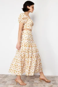 TRENDYOLMiLLA Beige embroidery and Embroidery Detailed flared Maxi Size Weaving Skirt - Image 3