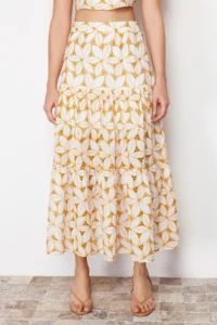 TRENDYOLMiLLA Beige embroidery and Embroidery Detailed flared Maxi Size Weaving Skirt - Image 5
