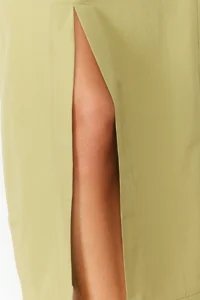 TRENDYOLMiLLA Khaki Premium Straight Front Slit Midi Size Weaving Skirt - Image 8