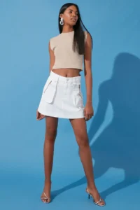 TRENDYOLMiLLA White Zipper Detailed Cargo with pocket High Waist Mini denim Skirt