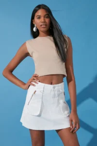 TRENDYOLMiLLA White Zipper Detailed Cargo with pocket High Waist Mini denim Skirt - Image 2