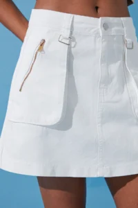 TRENDYOLMiLLA White Zipper Detailed Cargo with pocket High Waist Mini denim Skirt - Image 5