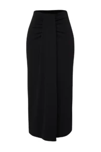 TRENDYOLMİLLA Black Twist wrap Fitted Flexible Knitting Midi Skirt - Image 7