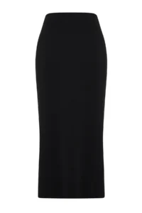TRENDYOLMİLLA Black Twist wrap Fitted Flexible Knitting Midi Skirt - Image 9