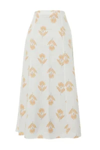 TRENDYOLMiLLA Ecru flower patterned A-line Midi Size Weaving linen blended Skirt - Image 8