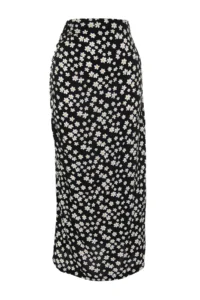 TRENDYOLMiLLA Black Daisy Patterned slit Viscose Fabric Midi Weaving Skirt - Image 7