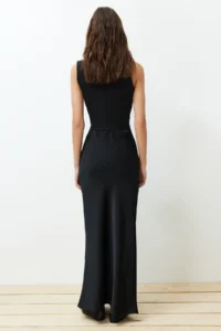 TRENDYOLMiLLA Black Satin Fish Shape Maxi Size Weaving Skirt - Image 5