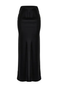 TRENDYOLMiLLA Black Satin Fish Shape Maxi Size Weaving Skirt - Image 6