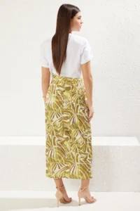 TRENDYOLMiLLA Khaki Front Binding Detailed Double breasted Covering Satin Midi Weaving Skirt - Image 5