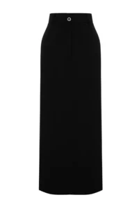 TRENDYOLMiLLA Black Waist Detailed Pen Plain Cut slit Weaving Maxi/LONG Skirt - Image 2