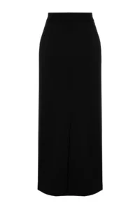 TRENDYOLMiLLA Black Waist Detailed Pen Plain Cut slit Weaving Maxi/LONG Skirt - Image 9