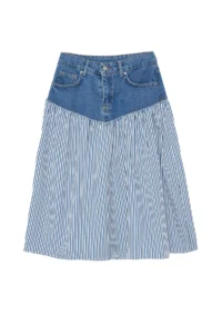 TRENDYOLMiLLA Multicolored Striped Color Blocked High Waist Midi Denim Skirt - Image 11