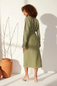 TRENDYOLMiLLA Green 100% Linen tied up Midi Skirt - Image 4
