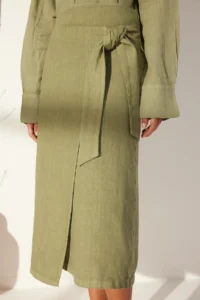 TRENDYOLMiLLA Green 100% Linen tied up Midi Skirt - Image 5