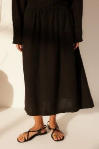 TRENDYOLMiLLA Black 100% Linen Elastic Waist Midi Skirt - Image 4