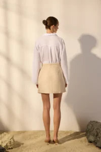 TRENDYOLMiLLA Beige 100% Linen Pocket Detail Mini Skirt - Image 4