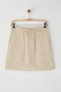 TRENDYOLMiLLA Beige 100% Linen Pocket Detail Mini Skirt - Image 5