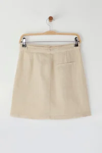 TRENDYOLMiLLA Beige 100% Linen Pocket Detail Mini Skirt - Image 8