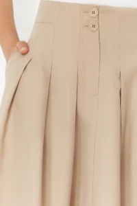 TRENDYOLMiLLA Beige Pleated Detailed Front Slit Midi Size Weaving Skirt - Image 5