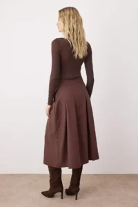 TRENDYOLMiLLA Dark Brown Pleated Detailed Front Slit Midi Size Weaving Skirt - Image 4