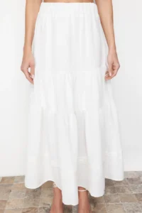 TRENDYOLMiLLA Ecru Skirt Ucu Lace Detailed linen look flared Maxi Weaving Skirt - Image 4