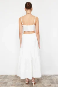 TRENDYOLMiLLA Ecru Skirt Ucu Lace Detailed linen look flared Maxi Weaving Skirt - Image 6