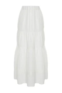 TRENDYOLMiLLA Ecru Skirt Ucu Lace Detailed linen look flared Maxi Weaving Skirt - Image 7