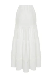 TRENDYOLMiLLA Ecru Skirt Ucu Lace Detailed linen look flared Maxi Weaving Skirt - Image 8