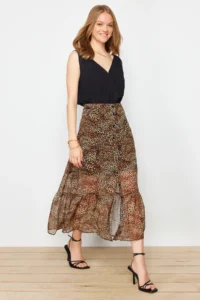 TRENDYOLMiLLA Multicolored Leopard Patterned Siphon Material Midi Size Weaving Skirt - Image 2