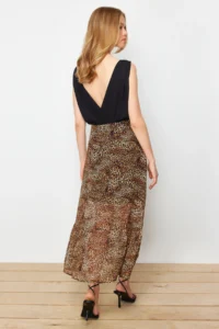 TRENDYOLMiLLA Multicolored Leopard Patterned Siphon Material Midi Size Weaving Skirt - Image 6