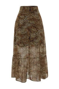 TRENDYOLMiLLA Multicolored Leopard Patterned Siphon Material Midi Size Weaving Skirt - Image 8