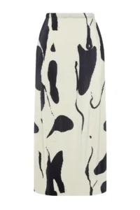 TRENDYOLMİLLA Ecru Abstract pleated A-line Printed Midi Flexible Knitting Skirt - Image 7